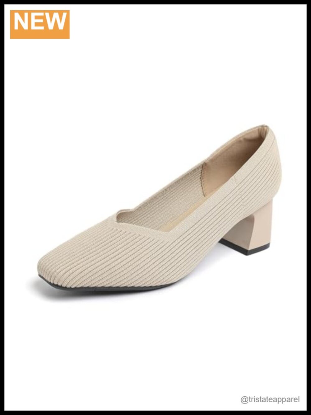 Women's Knit Slip-On Block Heel Pumps Square Toe Chunky Low Heel